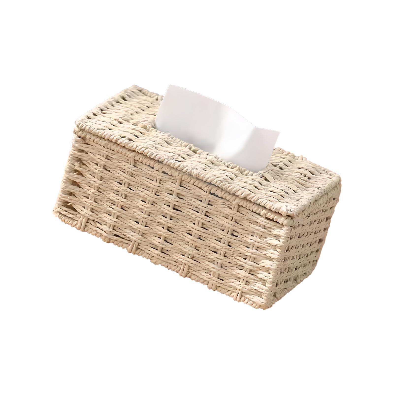 Buxuaaaa Handcraft Paper Rope Napkin Dispenser Decorative Table Organizers with Easy Wipe Surfaces for Household Handwoven Paper Rope Tissue Holder