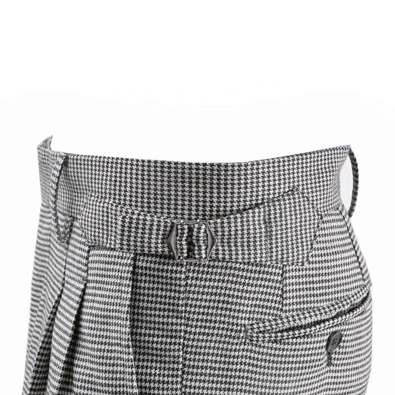 Slim Fit Plaid Suit Pants Flat Front Dress Business Suit Trousers Houndstooth Casual Suit Separates4