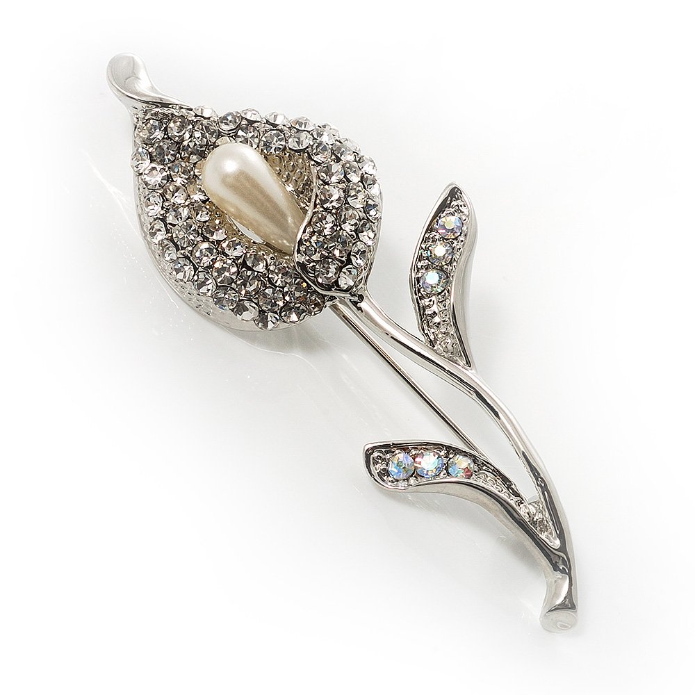 AvalayaClear Crystal Calla Lily Brooch