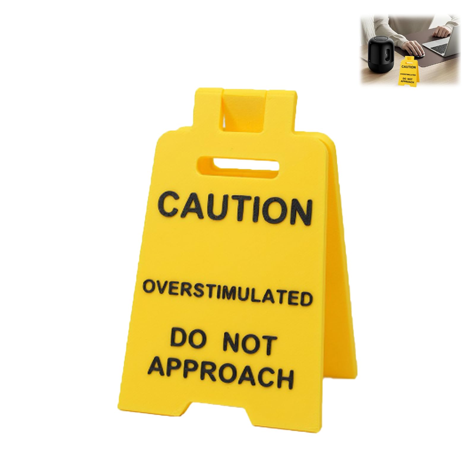 Yellow Funny Mini Desk Sign, Caution Overstimulated Do Not Approach, Humorous Gag Gift Decor For Coworkers Office Workplace