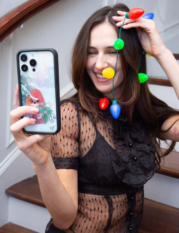 Image of Wildflower Cases - Compatible with iPhone 16 | Protective Black Bumper, 6.5ft Drop Test Certified, Women Owned Small Business | Christmas Season Gift Dog Santa | Precious Moments Collab - Holiday Pup