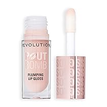 Revolution Beauty, Pout Bomb Gloss Volumizzante per Labbra, Brillantezza Intensa per Labbra Piene e Voluminose con Acido Ialuronico e Peptidi, Vegano e Senza Crudeltà, Nude Latte Trasparente