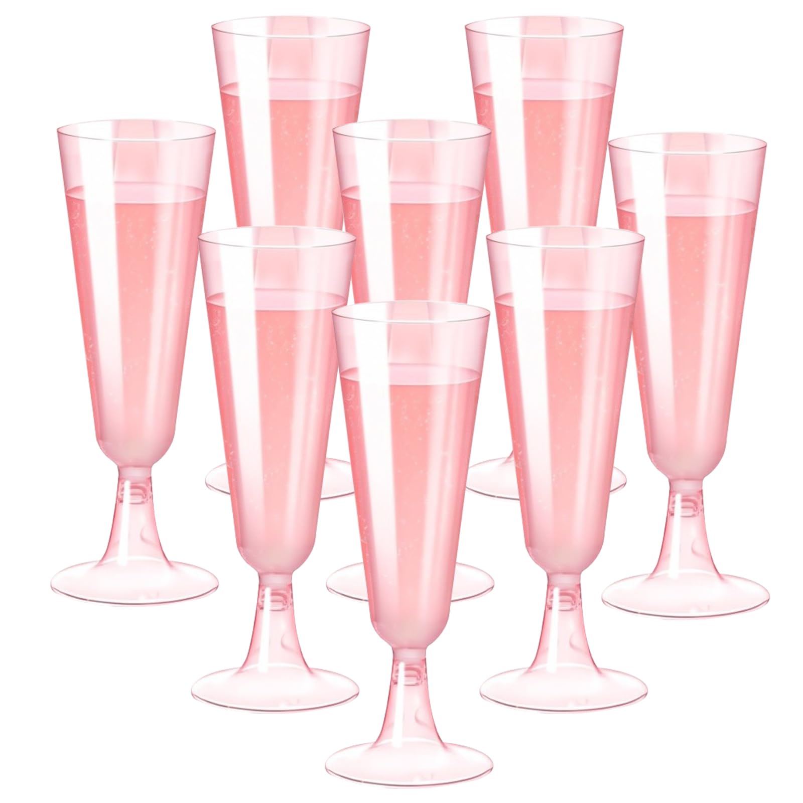 CutitiUU 8 PCS Plastic Threaded Champagne Glasses,Premium Elegant Plastic Champagne Flutes,Champagne Glasses Reusable,Cocktail Prosecco Glasses for Weddings,Birthdays,Christmas,BBQ (Pink)