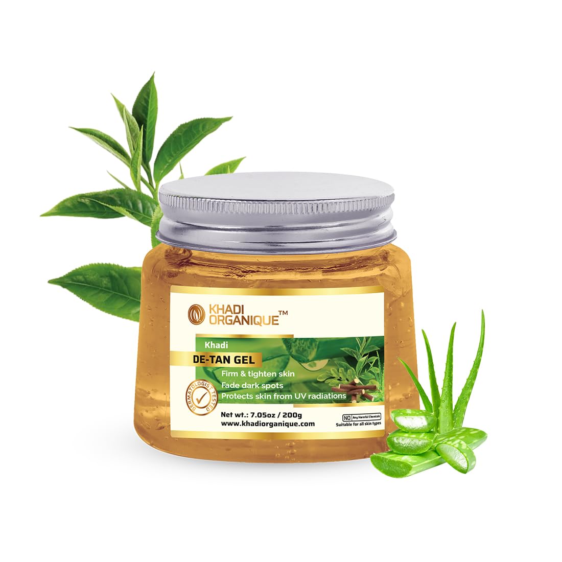 Khadi organic de-tan Aloe Vera gel with gel drugs, green tea and algae to lighten sun tan, dark spots and acne. Deep Hydrating Tan and Dulneness Removal Aloe Vera Jail | Best for all types of all types - 200 grams Khadi organic de-tan Aloe Vera gel with gel drugs, green tea and algae to lighten sun tan, dark spots and acne. Deep Hydrating Tan and Dulneness Removal Aloe Vera Jail | Best for all types of all types - 200 grams