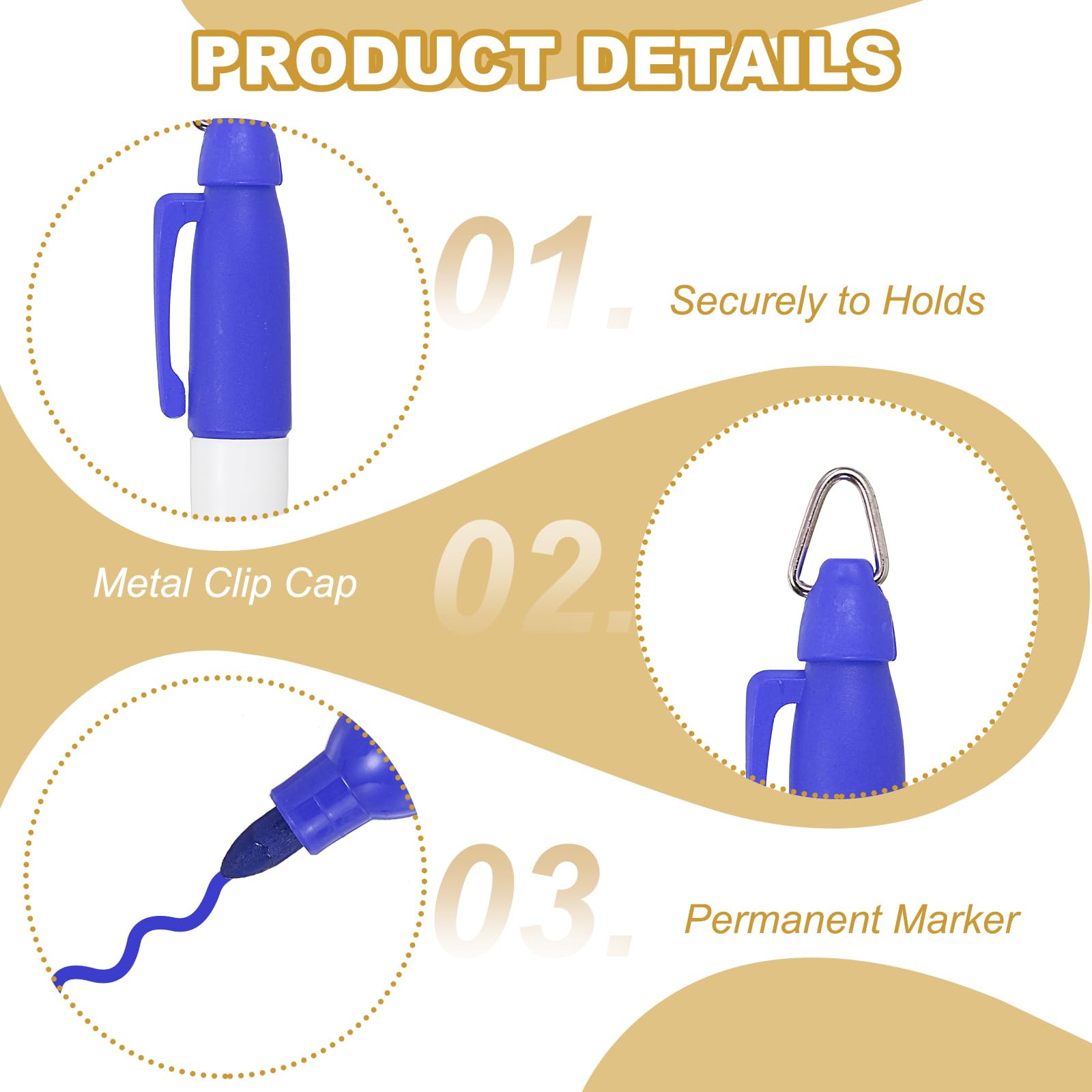 PATIKIL 10 Pcs Mini Permanent Markers with Clips Golf Ball Markers Pen Badge Ink Pens Golf Keychain Clips for Home Office Supplies Sports Outdoor Activities - Image 3