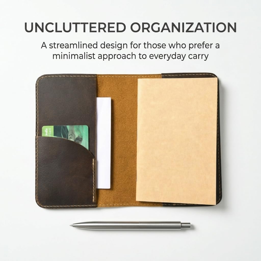 Rustique Leder-Tagebucheinband für Feldnotizen mit Kartenhalter und Taschen-Notizbuch, für Moleskine Cahier, handgefertigter Vintage-Ledereinband für 8,9 x 14 cm, Braun, 3 Stück
