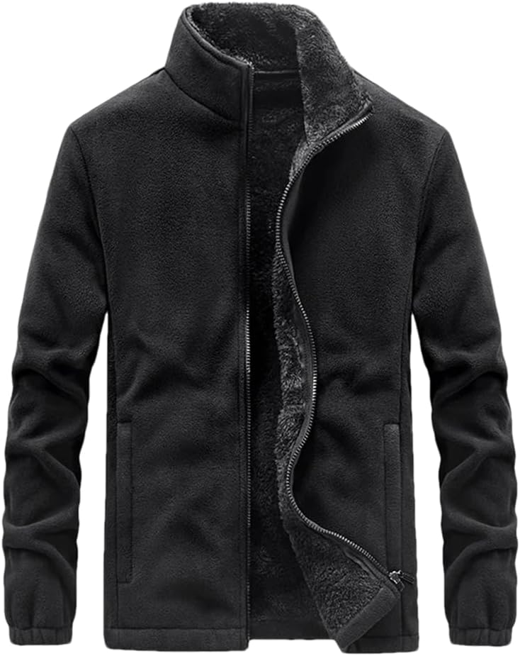 Adhdyuud Men Fleece Jacket Casual Tactical Army Outerwear Thick Warm Bomber Military Zipper Jackets black 4XL (80kg-90kg)