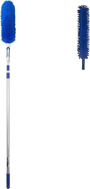 WinHux® 3.47 Metre (136") Extra Long Reach Extendable Microfibre and Chenille Duster Set Telescopic Handle, Bendable and Washable