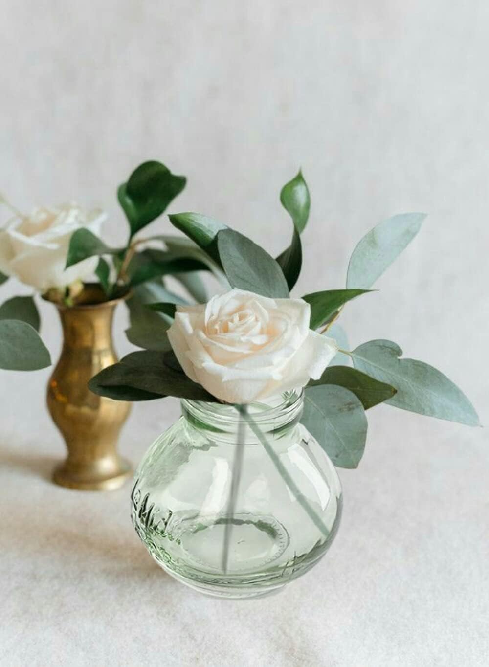 Serene Spaces Living Mini Green Glass Le Midi Bell Bud Vase, Centerpiece for Wedding Reception, Mini Flower Vases for Home Decor, Vintage Bottle Style Vase, Measures 2.75" Tall & 2.75" Diameter - Image 4