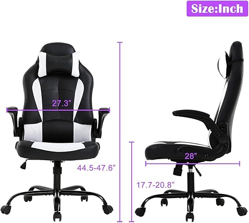 Miniatura 2 de PIKAQTOP Silla de escritorio para juegos de PC, silla de jugador ergonómica, cómoda de piel sintética, para computadora de oficina con soporte