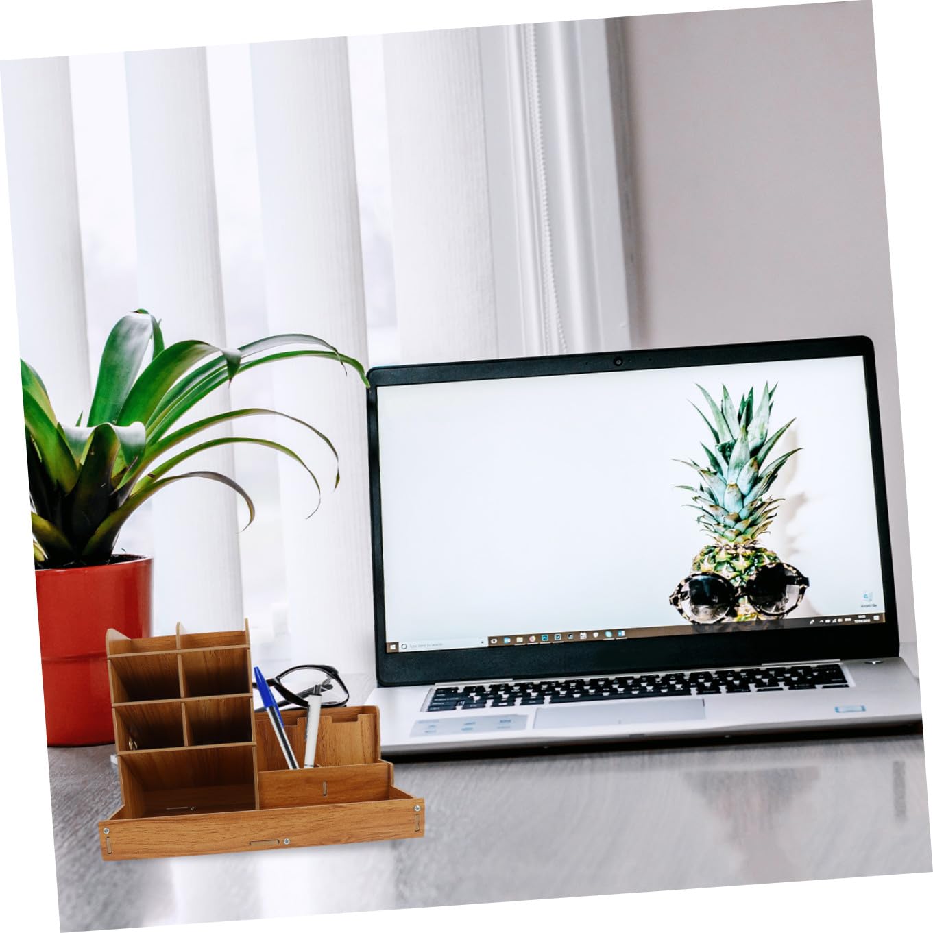 Organiseur de Bureau Simple et Créatif Résistant à L'usure en Bois Naturel Compartiments pour Stylos et Cosmétiques pour Bureau et Espace de Travail