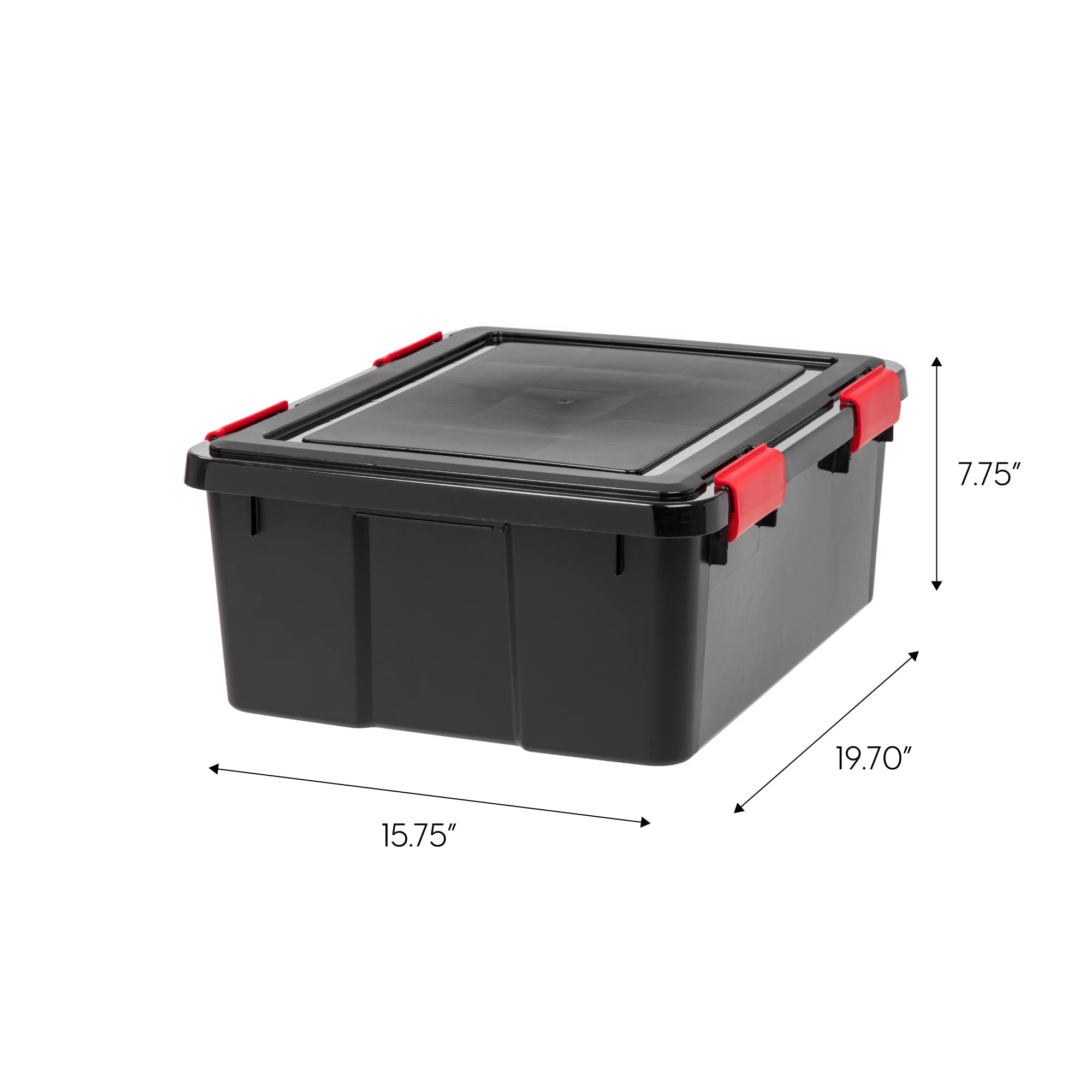 IRIS USA 30.6 Quart Weathertight Plastic Storage Bin Tote Organizing Container with Durable Lid and Seal and Secure Latching Buckles, 4 Pack, Black, (585453)