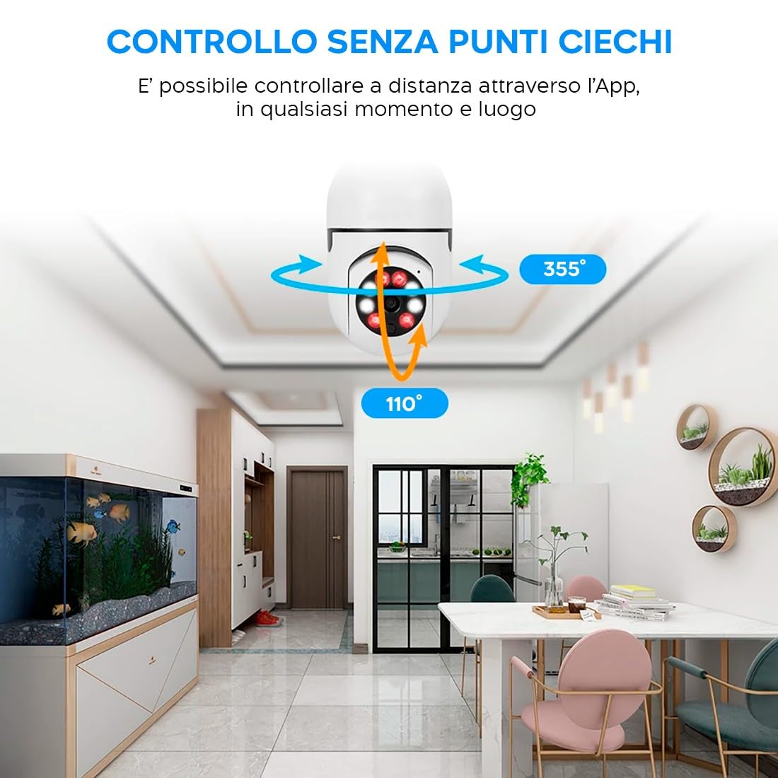 Mediawave Store - 4 pz Telecamera Wi-Fi, Camera Nascosta, Lampada Esterno, Interno, Lampadina Zoom Cam, Sicurezza Casa, Visione Notturna,Audio Bidirezionale, Controllo da Remoto