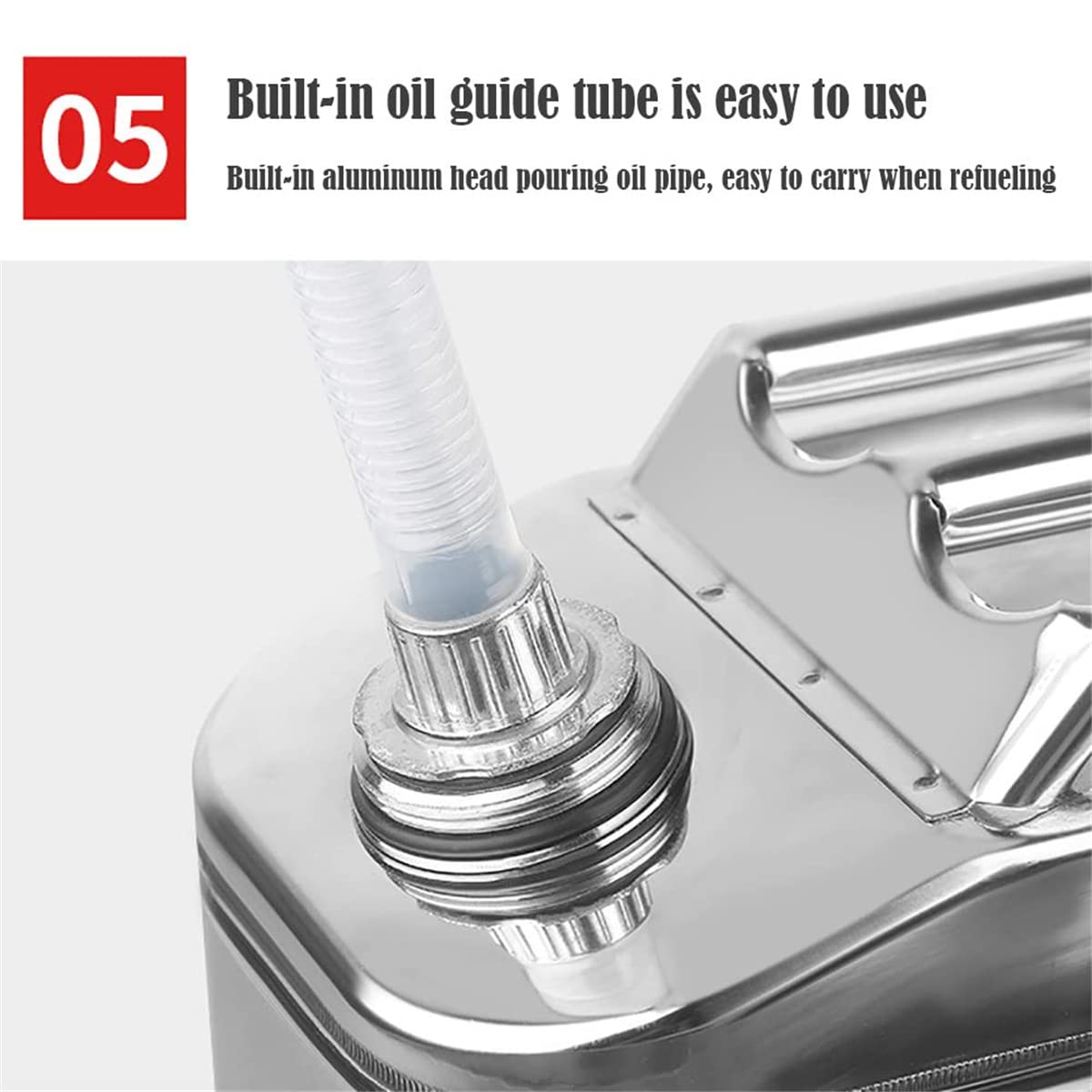 Este bidón de Acero Inoxidable 304 con asa Reforzada es un bidón portátil de Gas y Aceite Reforzado, Ideal como depósito de Combustible de Repuesto para Gasolina, diésel y Aceite.