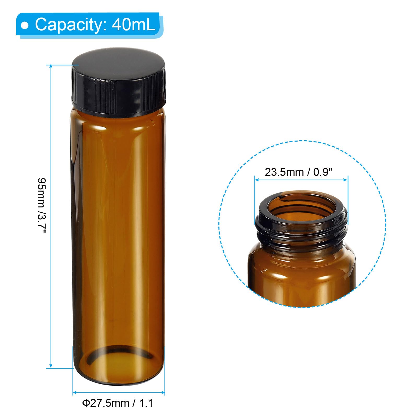 PATIKIL 40mL Glass Vials with Screw Caps, 16Pcs Liquid Sample Vial Storage for Essential Oil Liquid Sampling, Amber Black