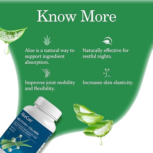 Miniatura 5 de AloeCure Melatonina natural + colágeno con aloe vera orgánico  Suplemento natural para dormir para noches reparadoras  Complejo de colágeno para