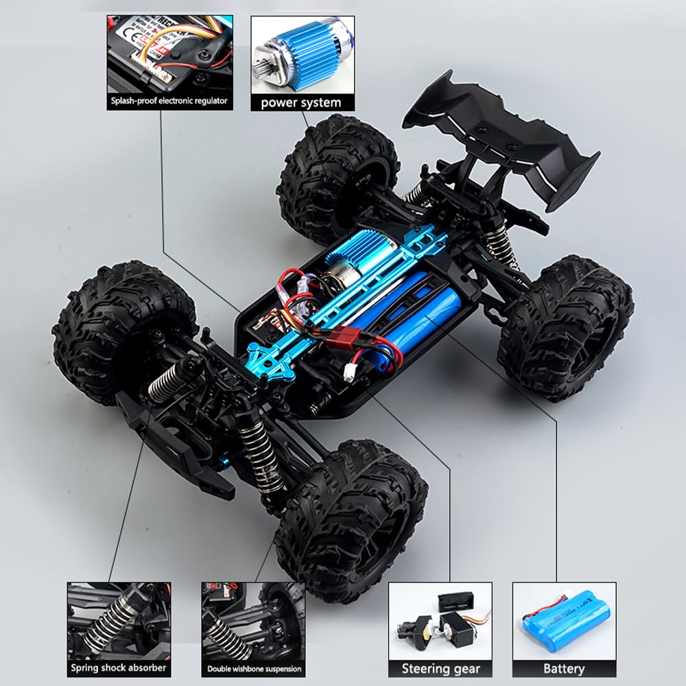 Zdalnie sterowany samochód 50 km/h, 1/16, 2,4 GHz, silnik ze szczotką węglową RC, wysoka prędkość, Offroad Drift, samochód wyścigowy 4WD, 3 baterie (zielony)