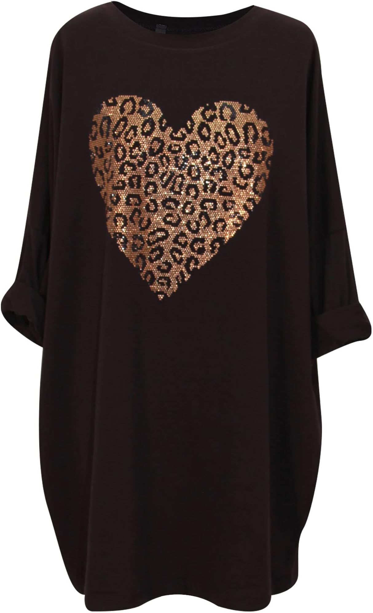 Women Italian Heart Top Ladies Animal Print Cotton Top Plus Size Tunic Shirt Summer Casual Wear Batwing Sleeves Shirt for Women Girls Long T-Shirt Heart Design One Size Blouse 14-24 UK