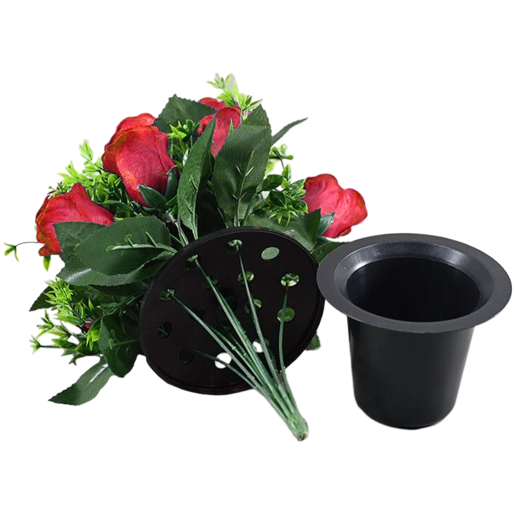 Roses de Fleurs Fleurs de cimetière en Pot avec des têtes en Tissu Soie, des Roses artificielles avec Une Plante en Pot à Faible Entretien pour la Tombe, Le cimetière et Les f