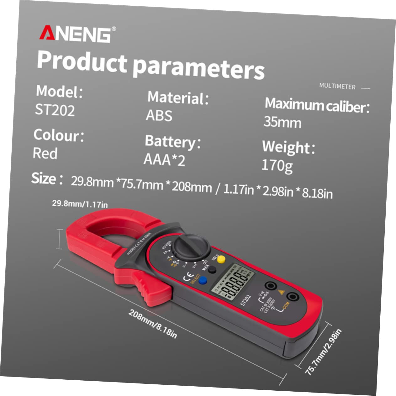Veemoon 1 Set Digital Clamp Multimeter Voltage Tester Multi Function Ammeter for Electricity Measurement Overload Protection and Comfortable Design
