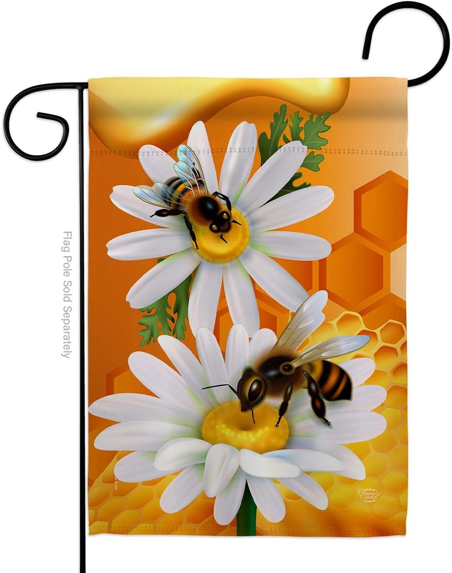 Sweet Honey Garden Flag Set Wall Holder Friends Butterfly Ladybugs Dragonfly Bee Springtime Insect Natural Wildlife Small Decorative Gift Yard House Banner Made In USA 13 X 18.5