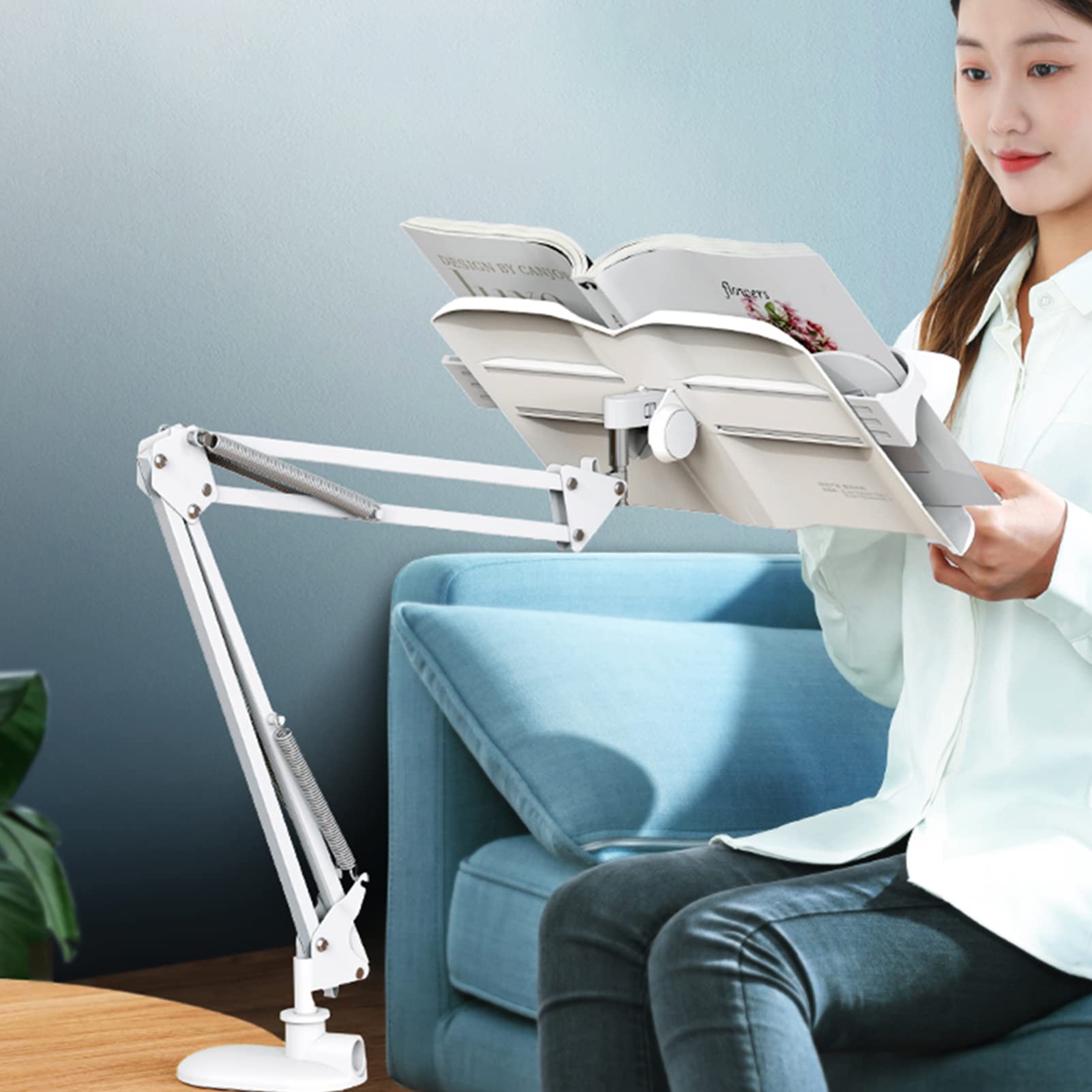 Leggio Da Letto Regolabile In Altezza 50-130 Cm – Supporto Per Libri Con Rotazione 360° E Morsetto, Lettura A Mani Libere