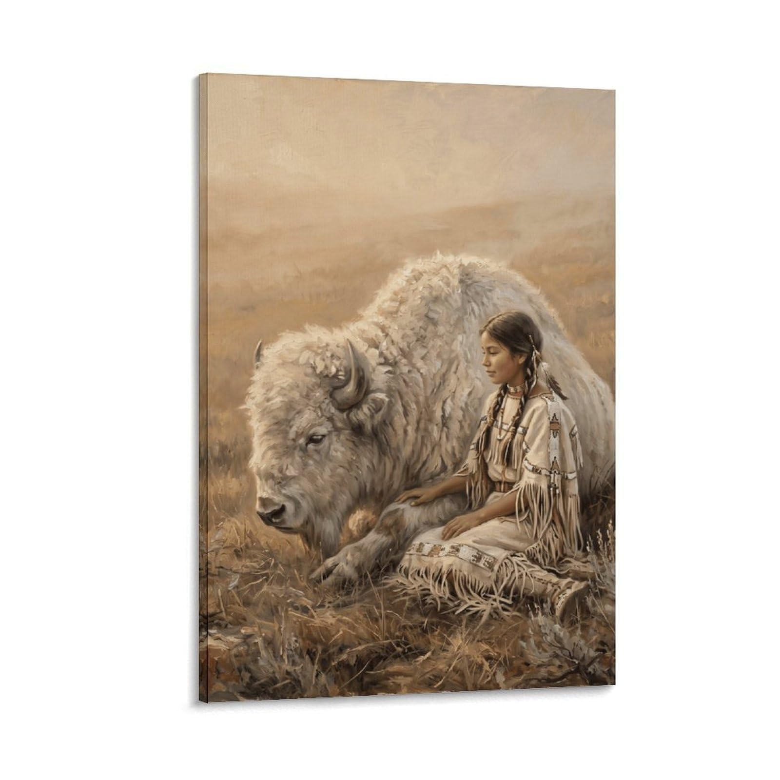 W7C8U2X3 White Buffalo Woman Prairie Canvas Wall Art, Rustic Western