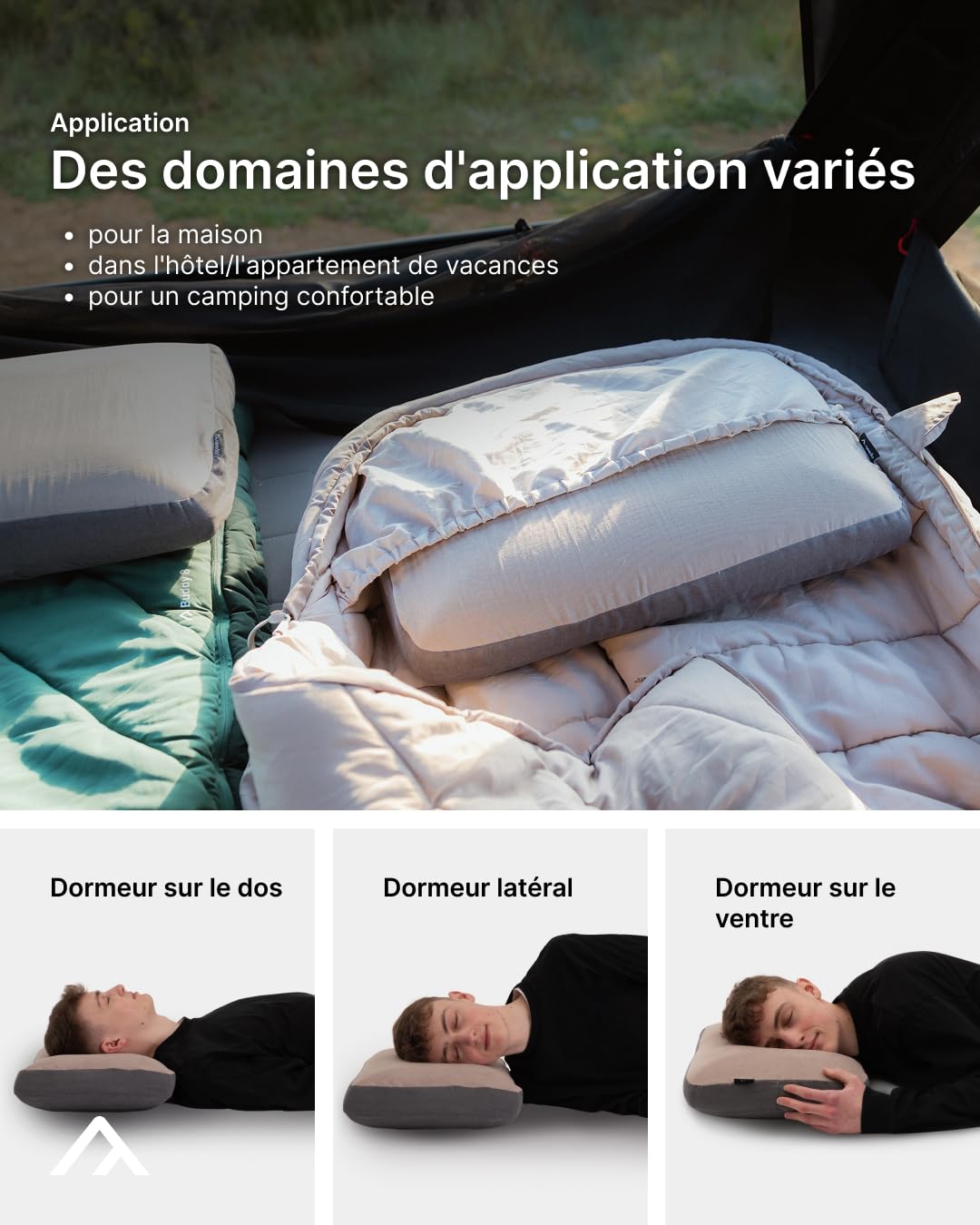 qeedo Comfort Pillow Max 55 x 35 cm - Coussin Avion Compact Compressible, Oreiller mémoire de Forme (memoire) Ferme/Plat, Accessoire Camping Vacances, Cervical/Dos, Gros Confort