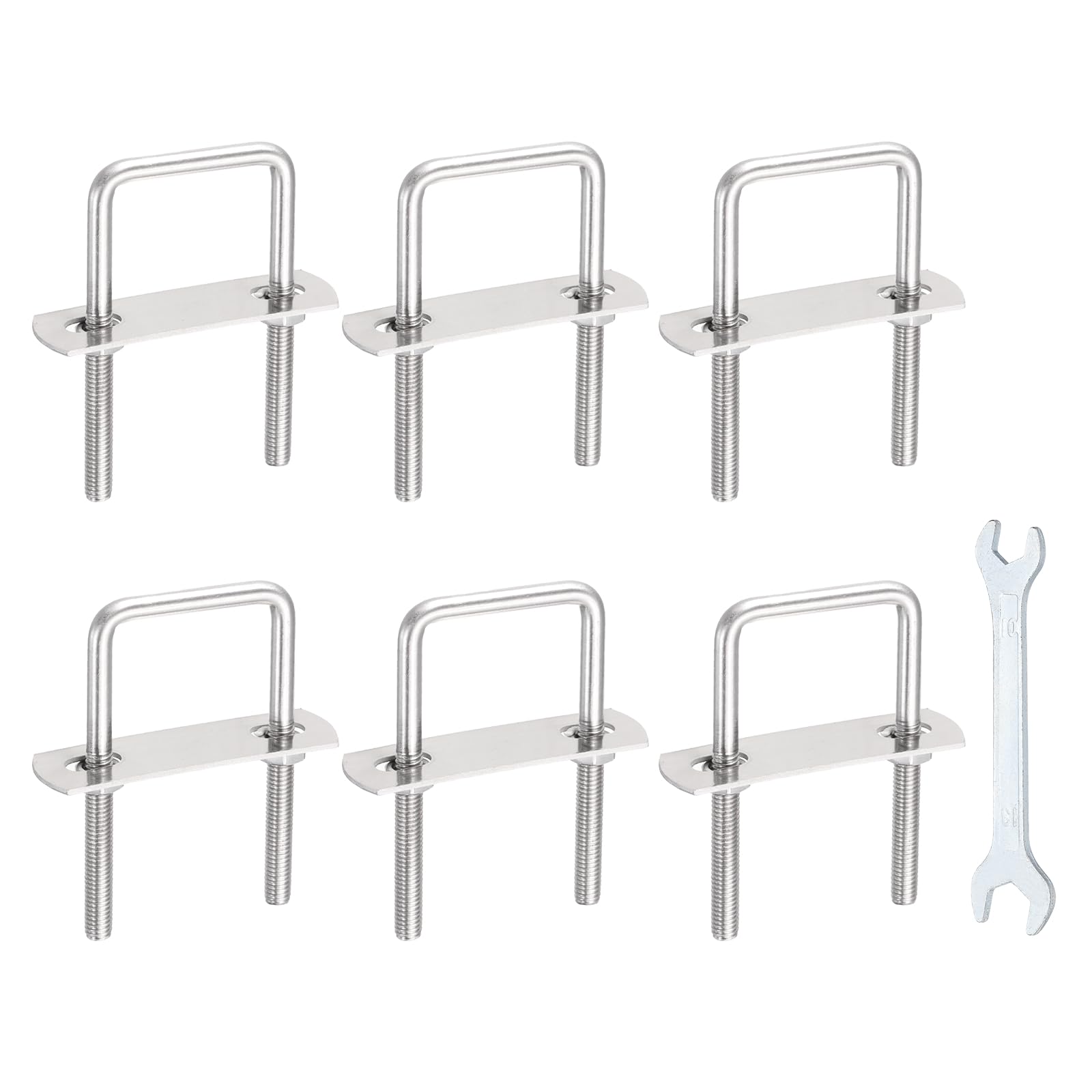sourcing map 6 Sets M6 Square U-Bolts, 1.42"(36mm) Inner Width 2.8"(70mm) Length 304 Stainless Steel U Clamp Bolts with Nuts, Plates and Wrench for Trailer Ski Boat Fishing Boat โ image 1