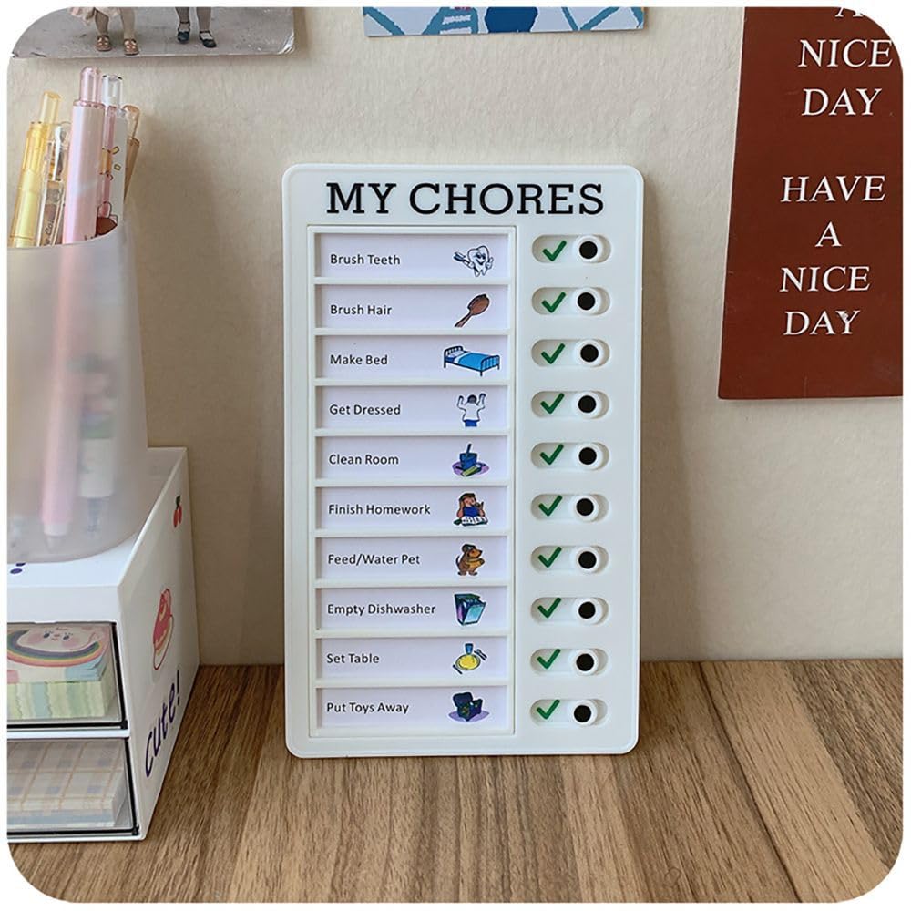 Photo 1 of 2 Pcs Chore Chart for Adults to do List My Chores Checklist Task Board Sliding Routine Chart for Kids, Memo Boards Slider Schedule DIY Detachable Daily Checklist Planning Table (2Pcs White My Chores)