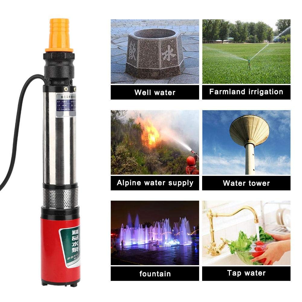 Oumefar Pompa sommergibile DC 12V Pompa sommersa per pozzi profondi Pompa per acqua industriale a aspirazione singola con cavo 10 metri