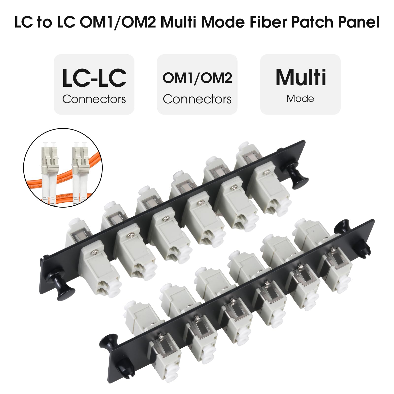 Lot de 2 panneaux de brassage en fibre duplex LC/MM avec adaptateurs LC gris multimode duplex, 12 ports fibre