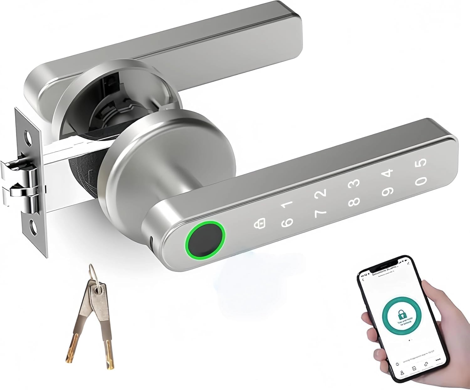 TEKXDD TEKXDD Smart Door Lock, Fingerprint Door Lock Set, 4 in 1 Keyless Entry Door Knob with APP/Keypad Code/Keys/Fingerprint, Electronic Keypad Lock for Office Hotel Home Security