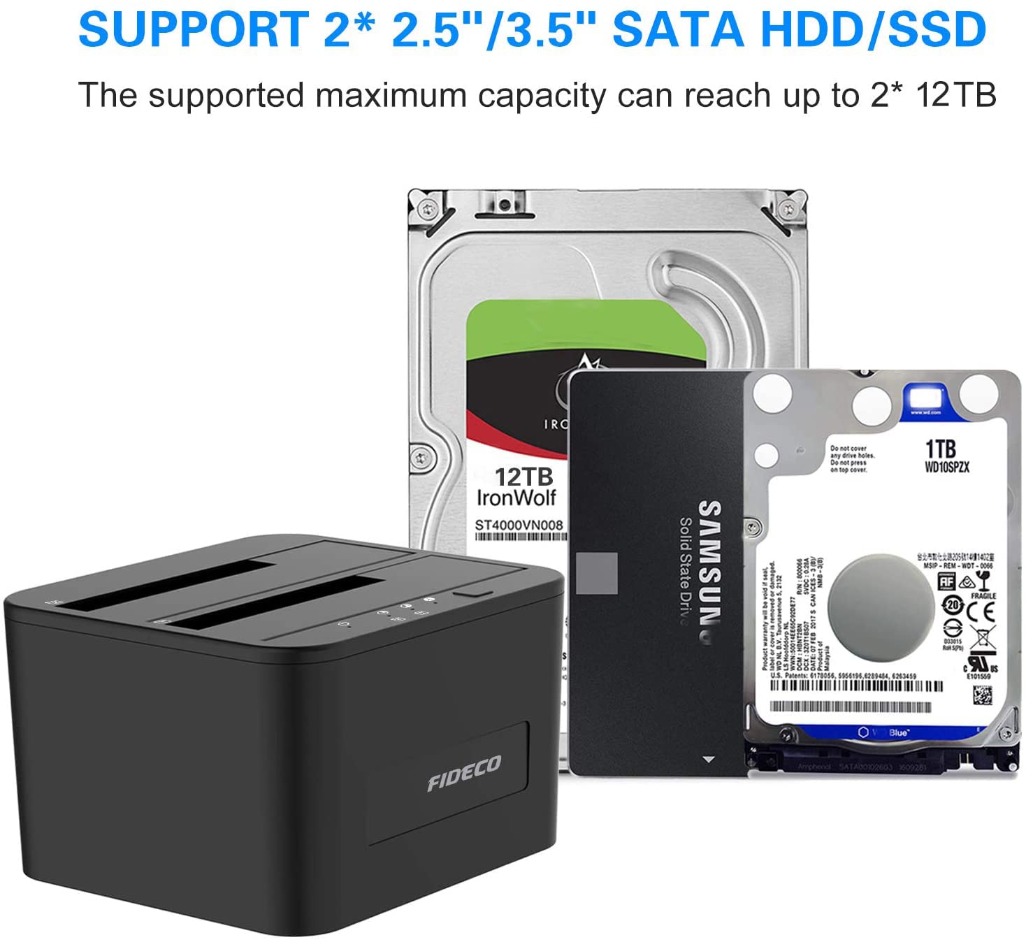 FIDECO Hard Drive Docking Station, USB 3.0 SATA HDD Docking Station for