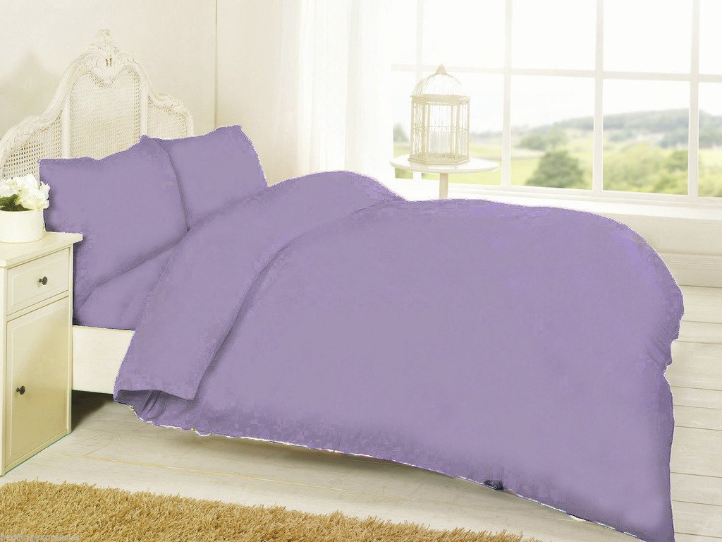 De Lavish Lilac Polycotton Duvet Quilt Cover Set With Matching Pillowcase Plain Dyed Bedding Single Bed Size,