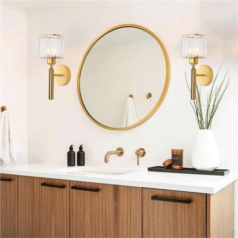 HCZKIUJY Rechargeable Wireless Dimmable Crystal Wall Sconce Lamp for Bedroom, Living Room, Bathroom (Gold a)