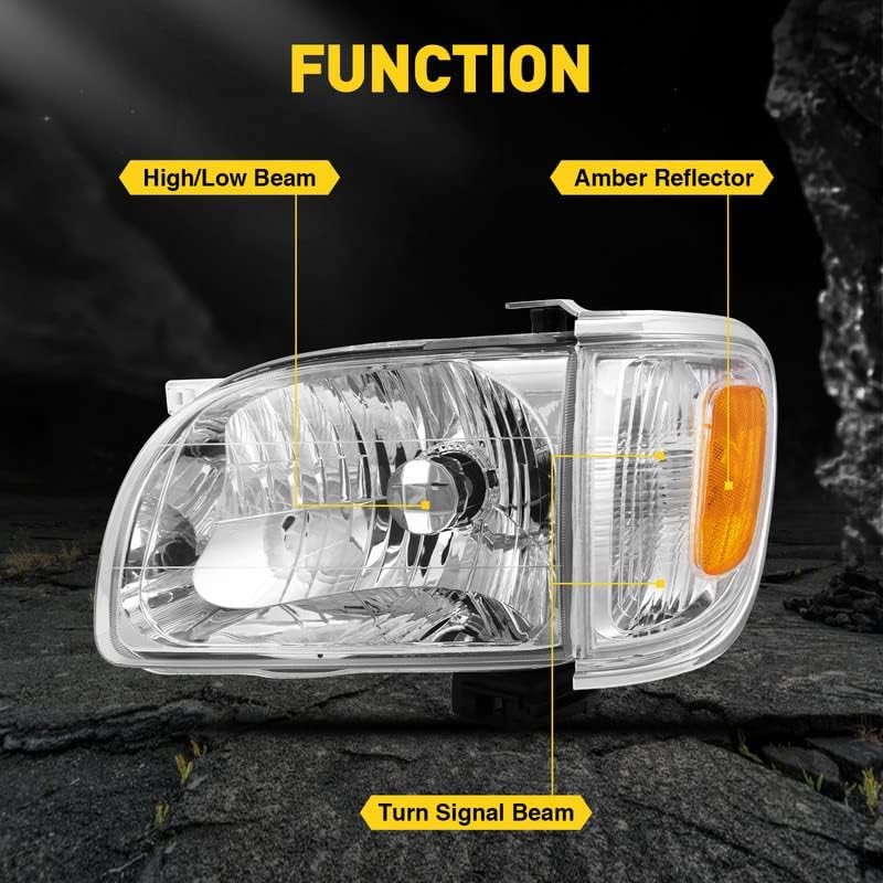 Headlight Assembly Set, Left & Right Headlights Compatible with 2001-2004 Tacoma, Clear Lens & Chrome Housing