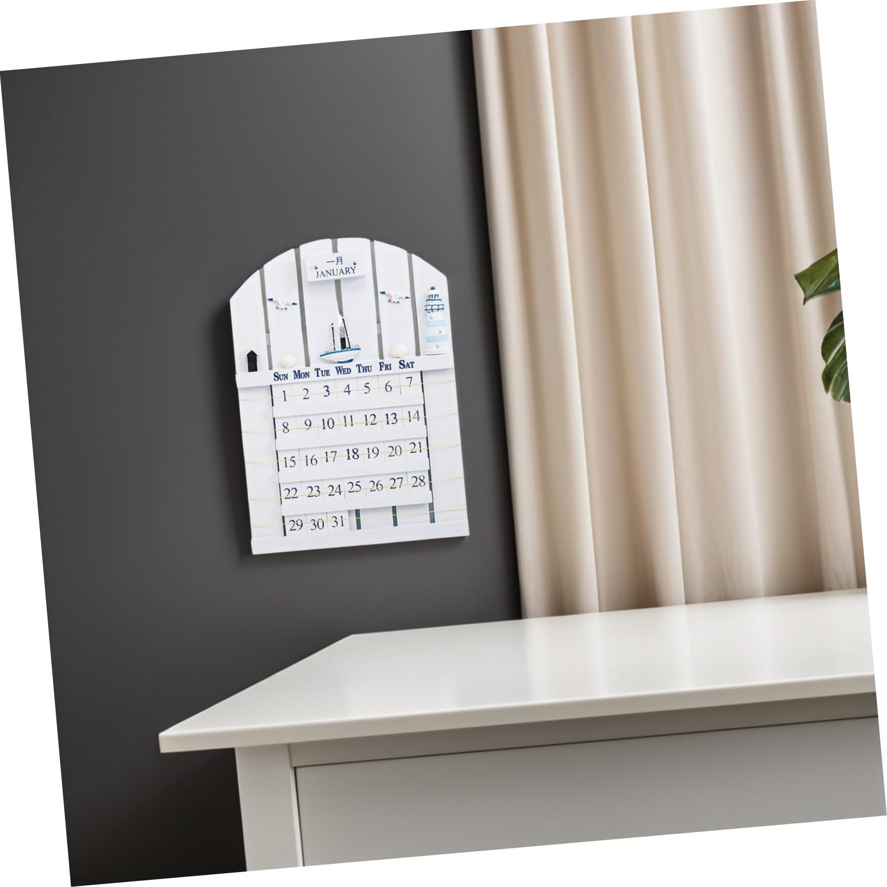 Gadpiparty Mediterraner Holzkalender Wandkalender im Sommerstimmung Design Kreativer Mdf Kalender Einfach zu Ändern zur Dekoration im Zuhause