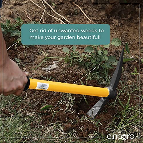 Image of Cinagro (Set of 3) Gardening Tool Set, Heavy-Duty Metal Construction, Rust-Free, Garden Hoe, Garden Tiller & Garden Hand Hoe with 2 Prongs (Yellow)