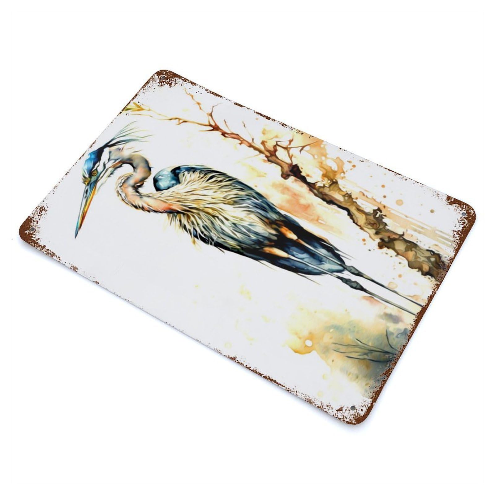 Retro Metal Sign with Heron Design 11.8"x7.9", for Farmhouse, Kitchen And Entryway Decor, Shabby Chic Decor