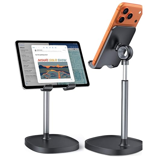 LISEN Cell Phone Stand Adjust for iPhone Phone Holder for Desk, Office Desk Accessories PC Gaming Gifts for Her Essentials Kitchen Gadgets Fit Telephone OtterBox Case Switch iPad Air Tablet 4-10 in