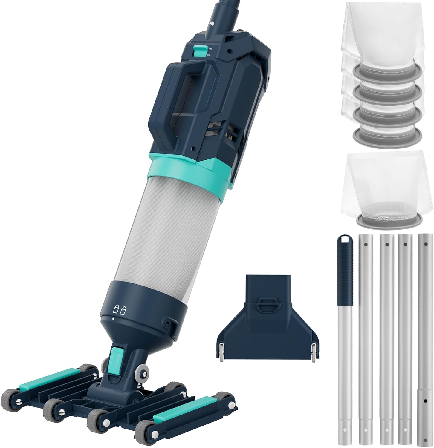 Heave Duty Handheld Pool Vacuum for Above Ground Pool - 18.9GPM Powerful Suction for Deep Cleaning, 25µm Ultra Fine Mesh Filter for Smaller Debris, 14'' Wide Vacuum Head, 60mins Running Time (Blue)