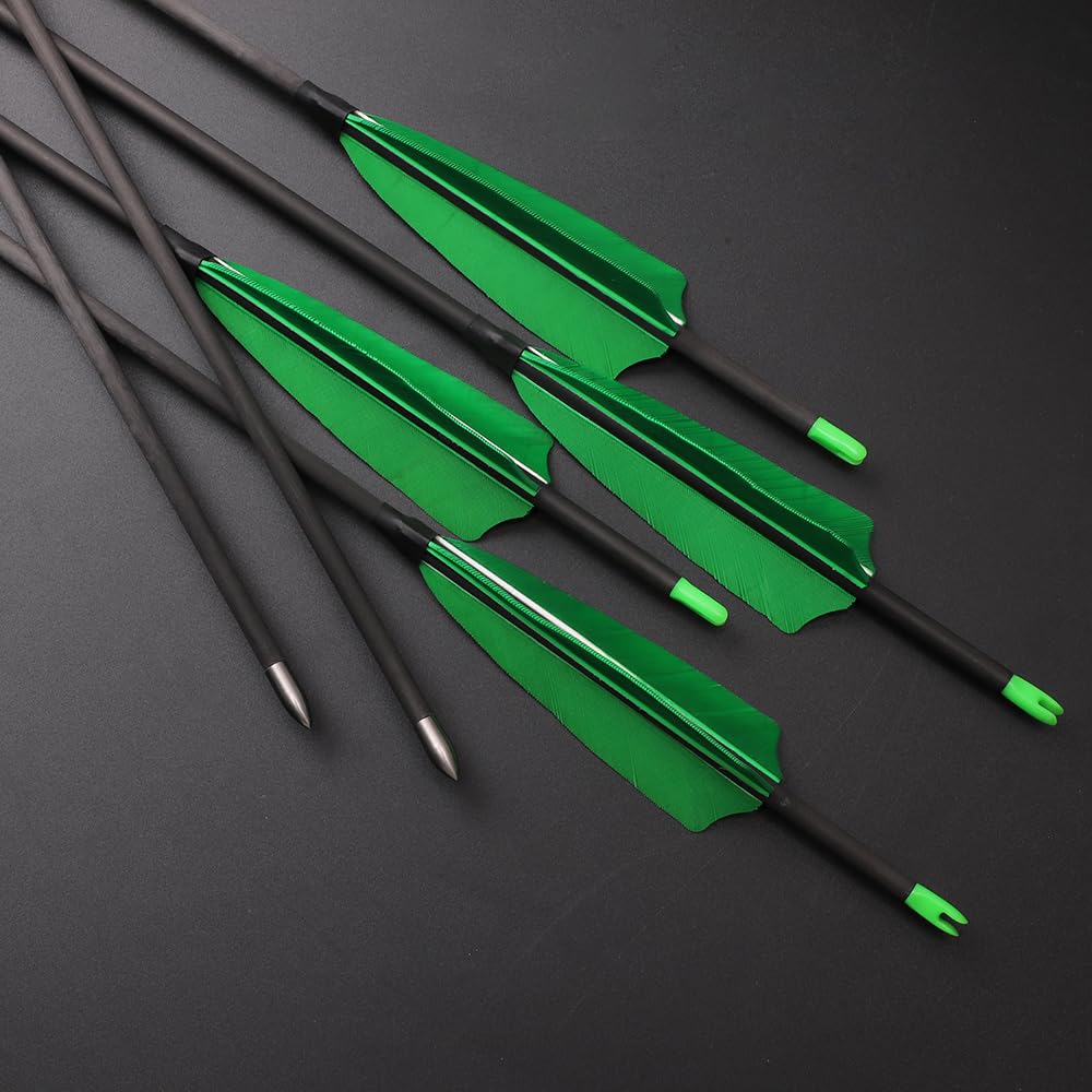 12 pz Flechas de Tiro con Arco, Spine 350 400 500 600 700 800 900 1000 1100 1300 1500 1800 ID 4,2 mm Etiqueta Dorada Eje de Carbono para Caza Tiro Práctica