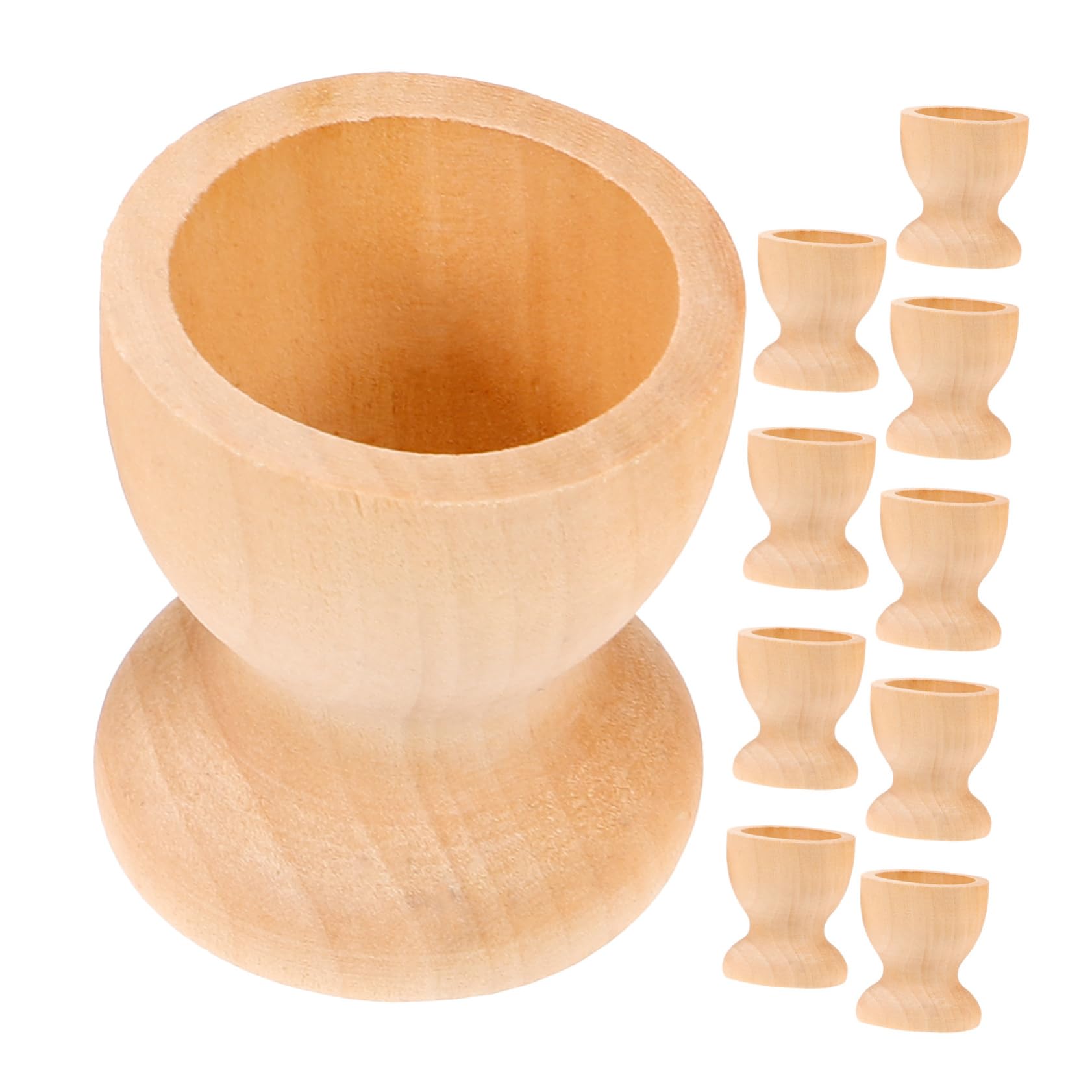 PRETYZOOM 10Pcs Wooden Egg Holder Unfinished Natural Wood Egg Cups for Kitchen Storage Display for Decorating Breakfast Egg Holder Crafting Games