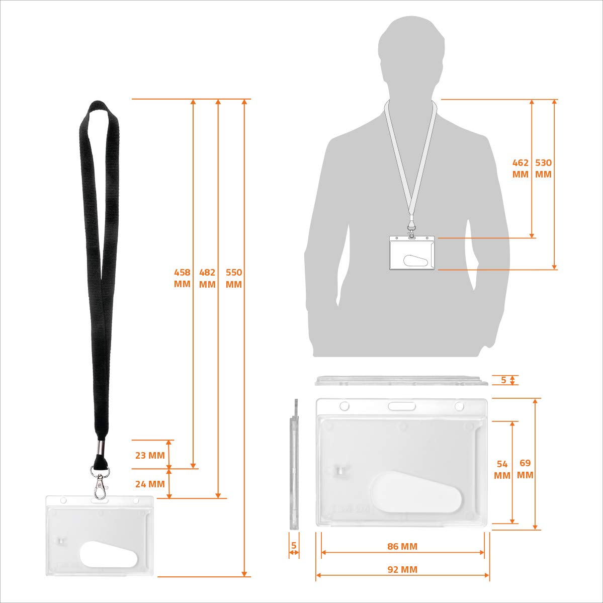 Karteo® fodera per documenti con porta badge da collo in policarbonato nero