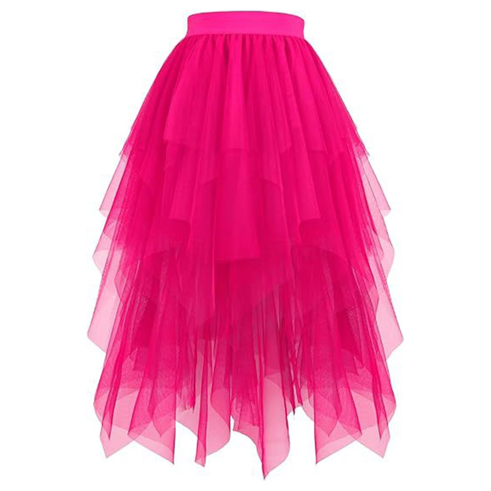 Tulle Skirt Women's Tulle Skirts High Low Layered Puffy Fairy Skirt Tulle Skirts A-line Irregular Midi Long Tutu Skirt with Glitter Sequins Ballet Tutu Prom Party Carnival Costume, #203-Hot Pink, S