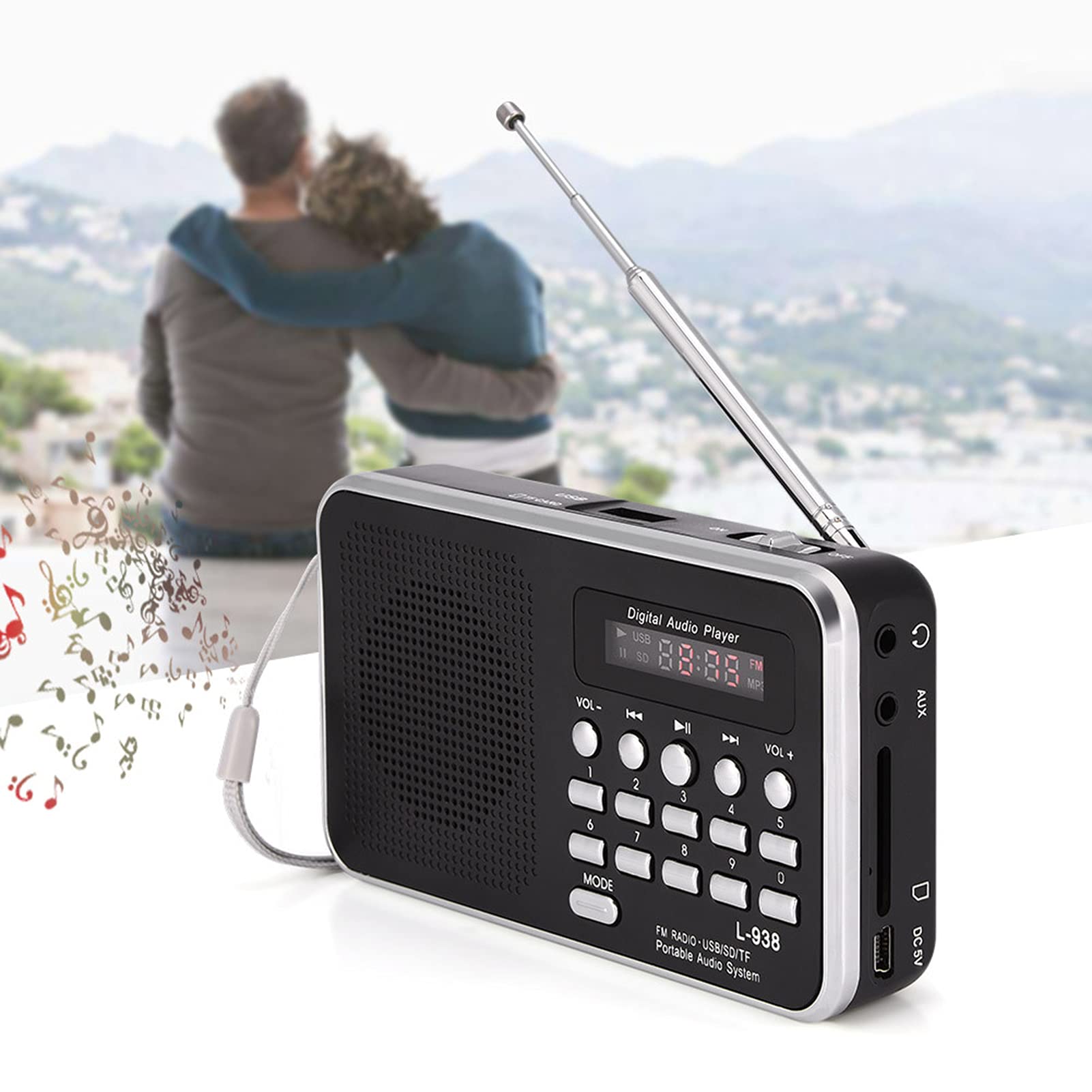 ポータブルデジタルオーディオプレーヤー、マルチメディアラジオサポートTFカード/Uディスク/SD /MP3フォーマット/FMラジオ、充電インジケーター付きHiFiミュージックスピーカー