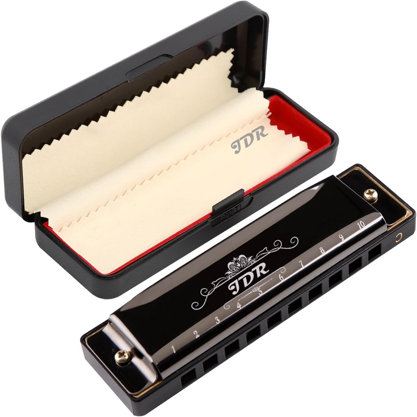 Harmonica JDR - Harmonica diatonique de blues en clé de do à 10 trous pour adultes,débutants, enfants, musiciens - Convient pour toutes les occasions : blues, folk, jazz et pop (noir