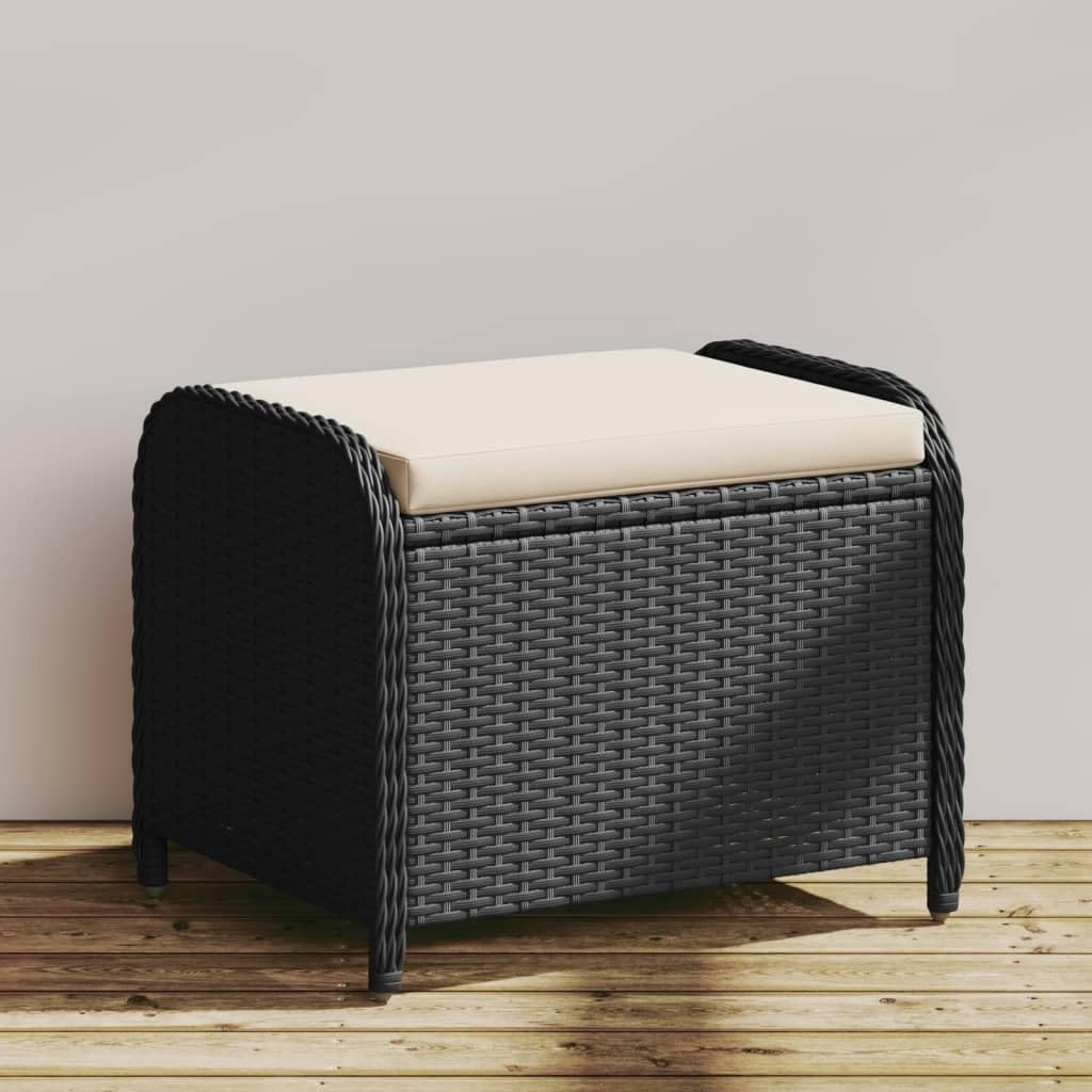 Taboret ogrodowy Poly Rattan czarny 58 x 46 x 46 cm
