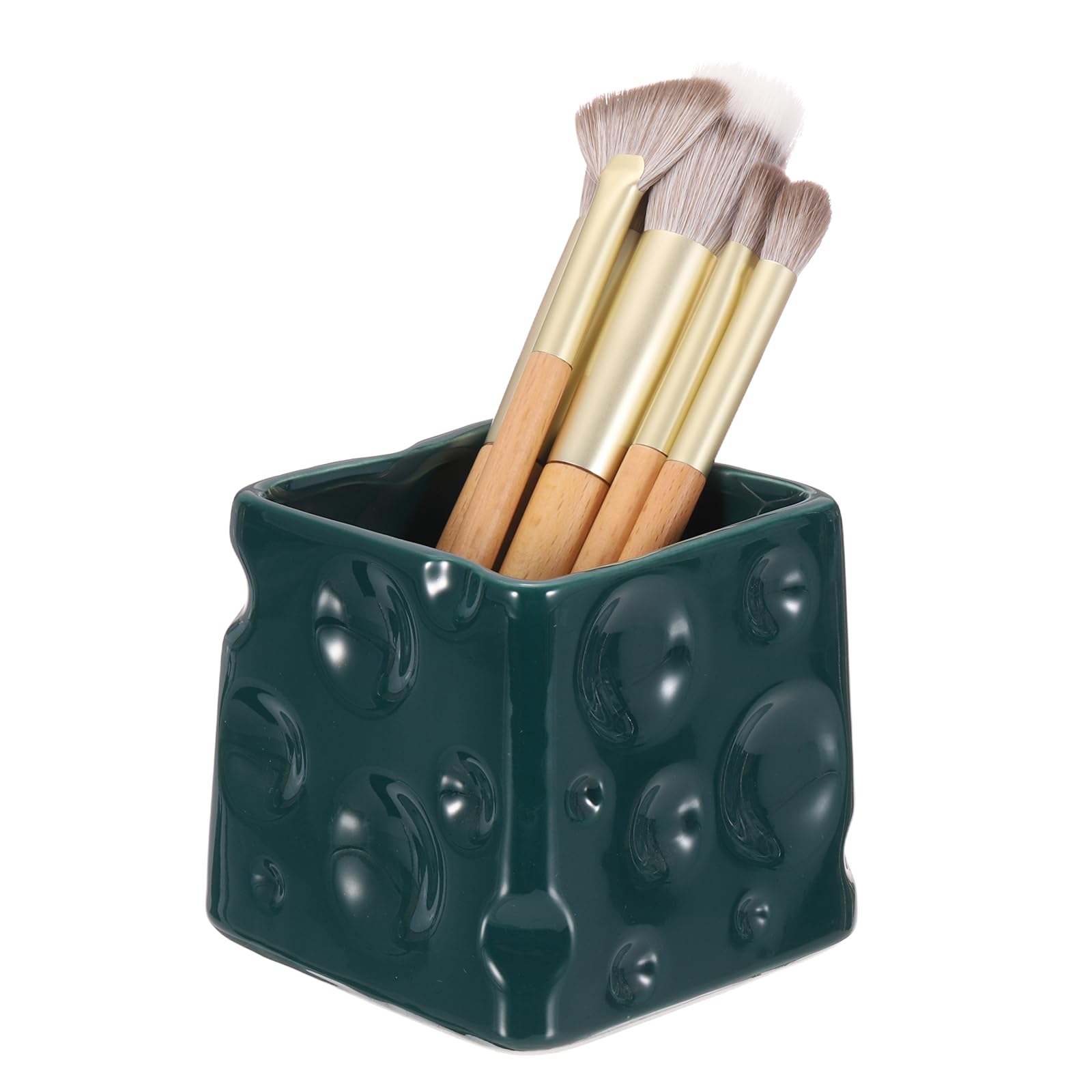 sourcing map Ceramic Makeup Brush Organizer, 3 inch Cosmetic Brush Holder Desktop Organizer For Pencil Pen Toothbrushes Suitable For Vanity Bathroom And Office Desks, Dark Green